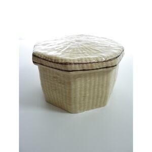 Vintage Italian Ring Box Ceramic Octagon Box Italy Faux Basket Weave Jewelry